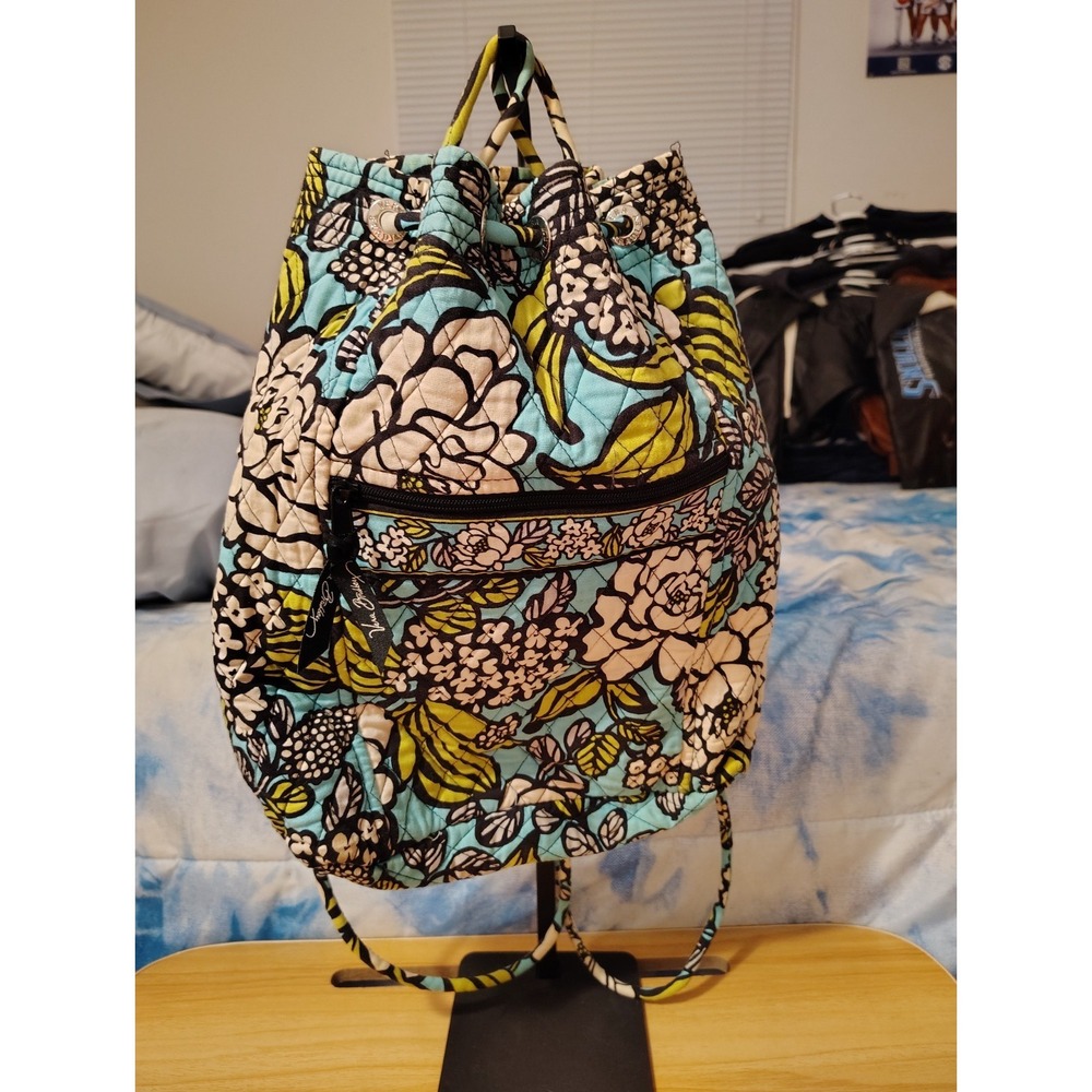 Vera Bradley Island Blooms Drawstring Ditty Backpack Blue Green Floral
